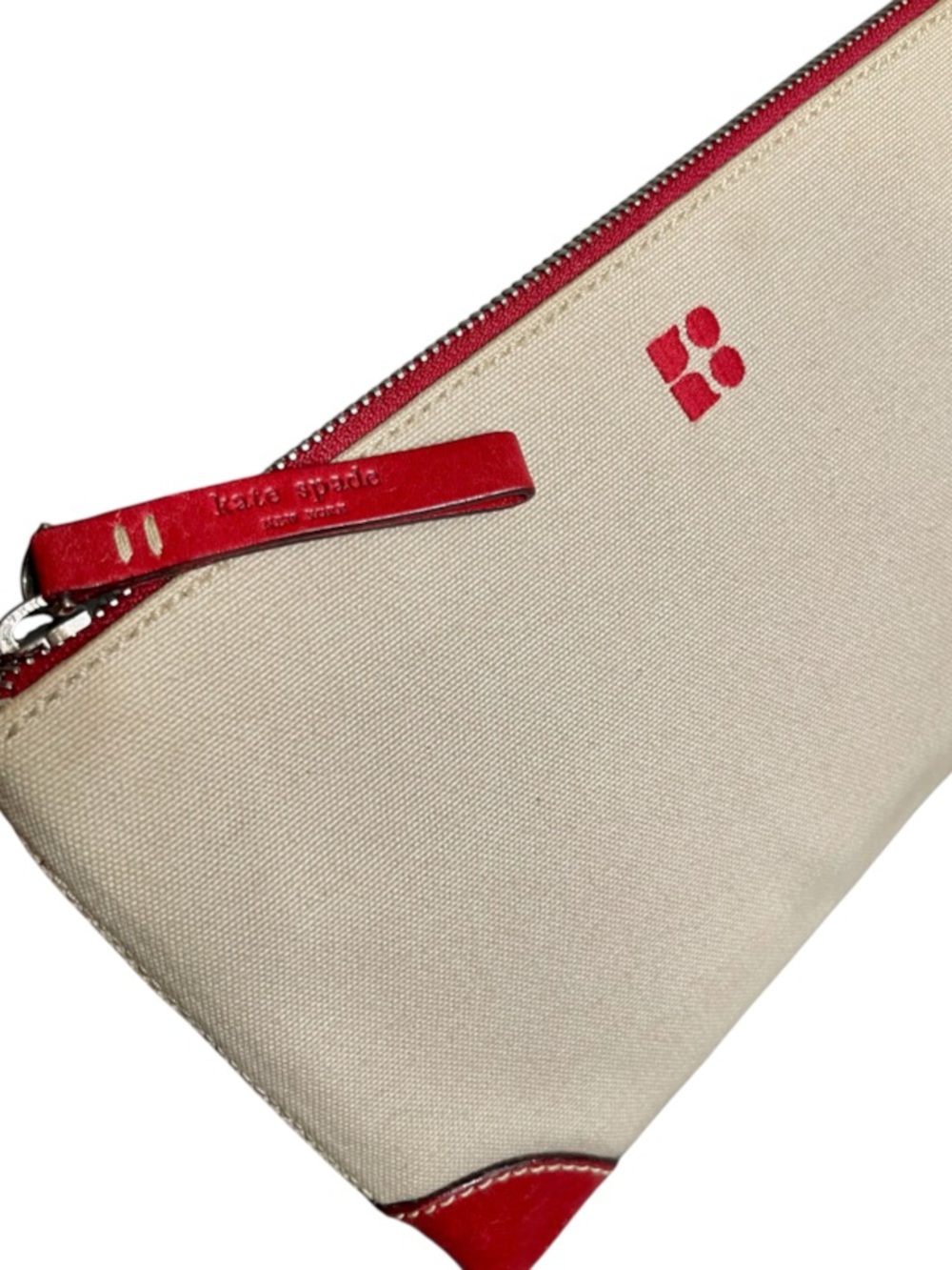 Kate Spade Made in Italy Vintage Cream Canvas & Red Leather Shoulder Bag - Picture 3 of 7